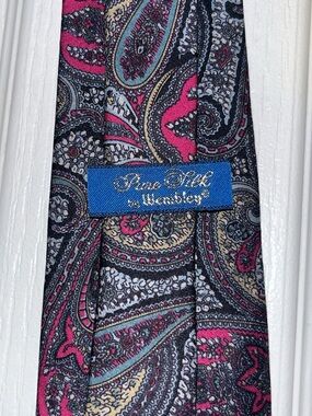 Wembley Silk Paisley Tie in Pink, Gray, and Gold Vintage - 59”L, 3.5”W